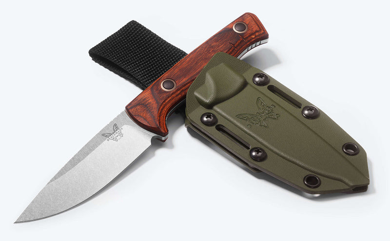 Benchmade Hunt SlipRidge Fixed Blade Knife Drop Point Blade Dark Brown Stabilized Wood (3.7", SW, MagnaCut) 15650