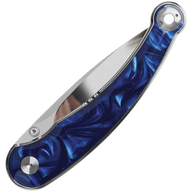 QSP Dolphin Liner Lock Knife Blue Resin (3.2", Mirror Polish, Sandvik) QS161-E