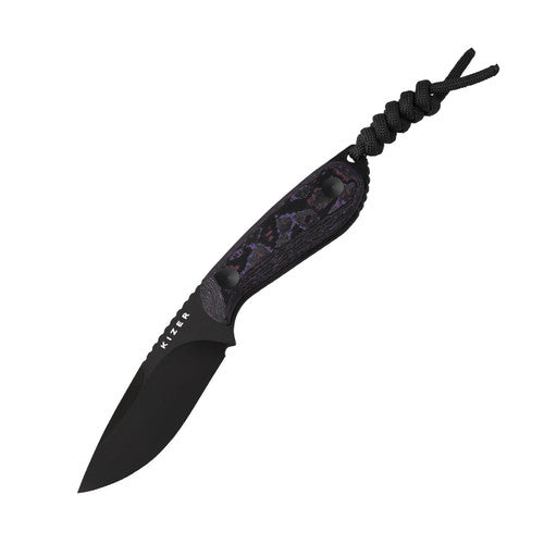 Kizer Buddy Fixed Blade Knife Fatcarbon Purple Haze (3", Black, 4V) 1081A10