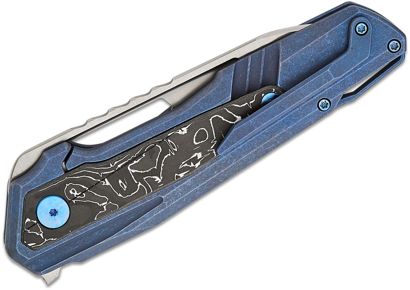 WE Knife Co Falcaria Frame Lock Knife Blue Ti Aluminum Foil CF (3.64" Satin) WE23012B-3