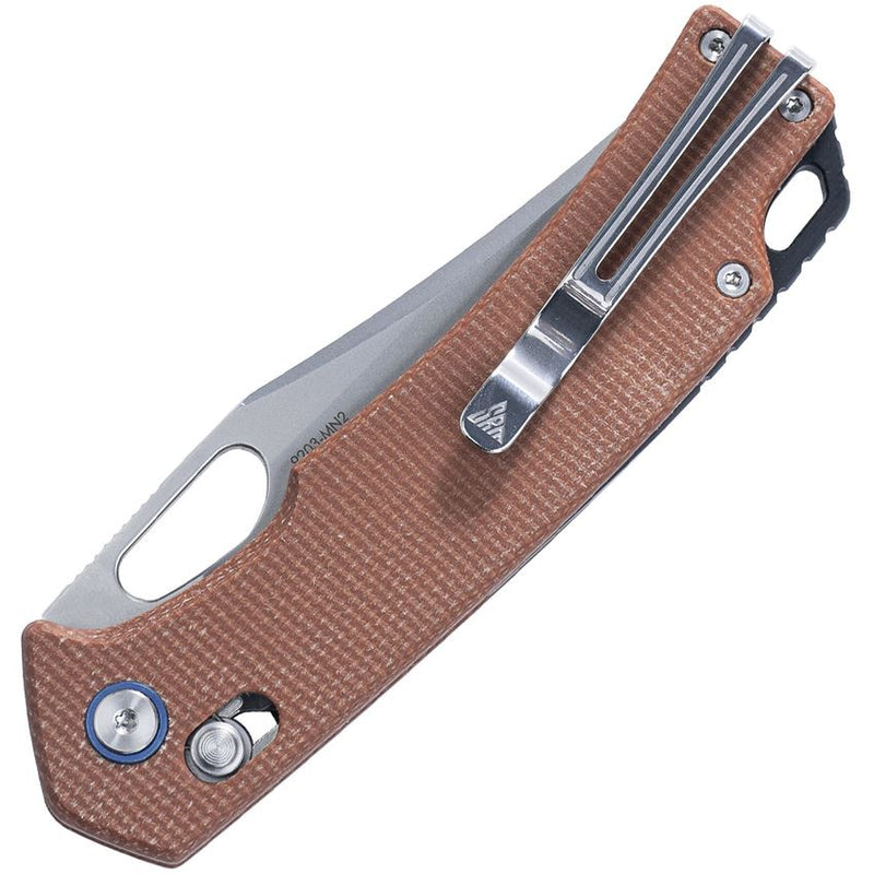 SRM Knives Ambi Lock Knife Brown Micarta Handles (3.54", Satin, 140CR) 9203-MN2