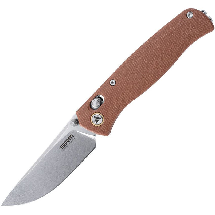 SRM Knives Ambi-Lock Folding Knife Brown G10 (3.2", SW, 10Cr15CoMoV Damascus) 255L-MN