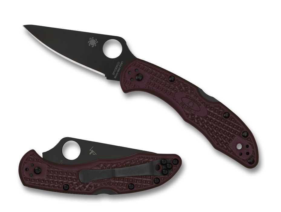 Spyderco Delica 4 Lightweight Lockback SPRINT RUN Knife Burgundy FRN (2.9" Black CTS-PD#1) C11BGBKP