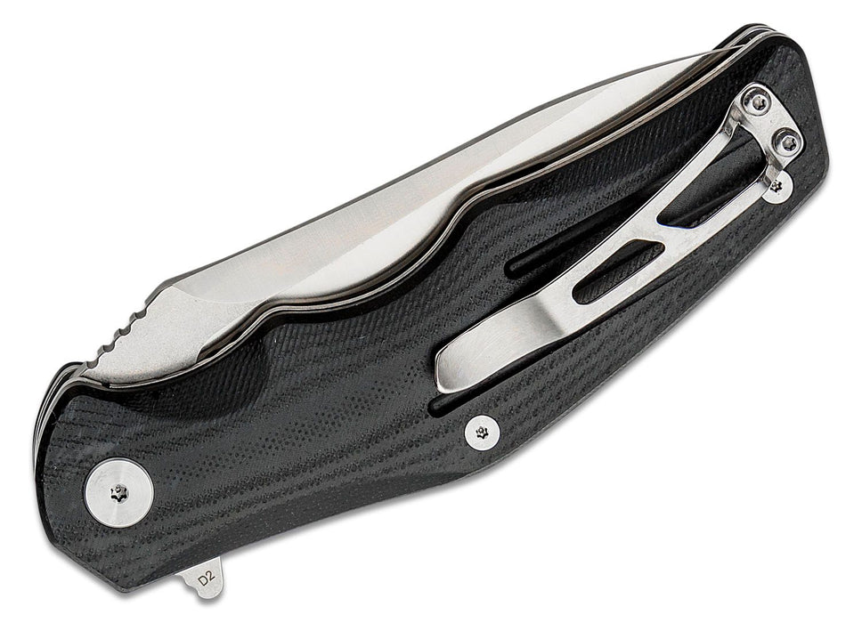 QSP Pangolin Folder Liner Lock Knife Black G-10 (3.75" Satin D2) QS105-A
