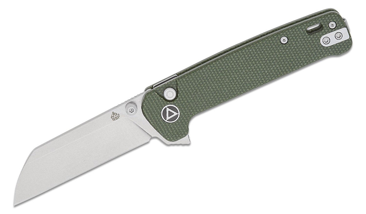 QSP Penguin Button Lock Flipper Knife Green Micarta (3.06" SW 14C28N) QS130BL-C1