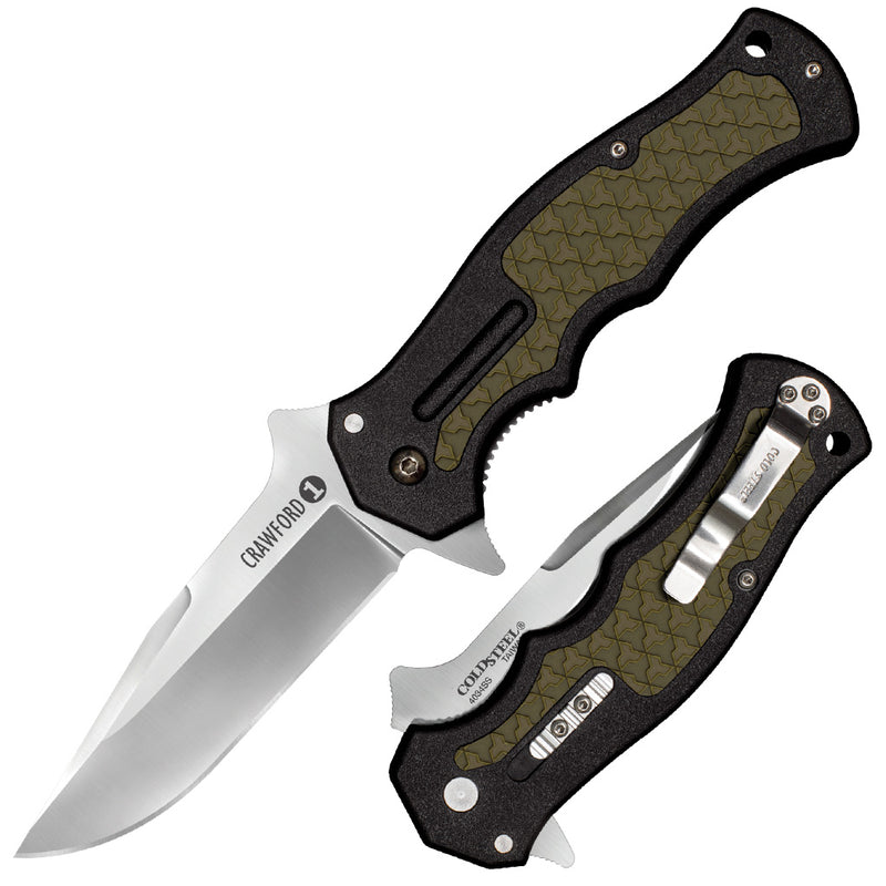 Cold Steel Crawford Model 1 Liner Lock Knife OD Green/Black Zy-Ex (3.5", Satin, Stainless) CS-20MWC