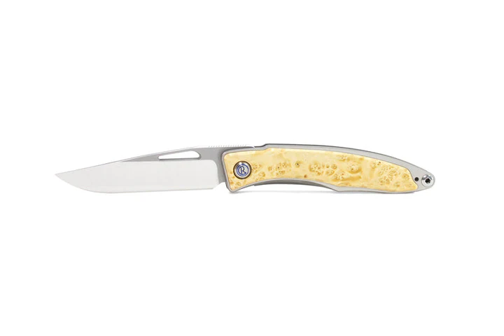 Chris Reeve Mnandi Tanto Drop Point Frame Lock Knife Box Elder Burl Inlays Titanium (2.74", SW, Magnacut) MNA-1008