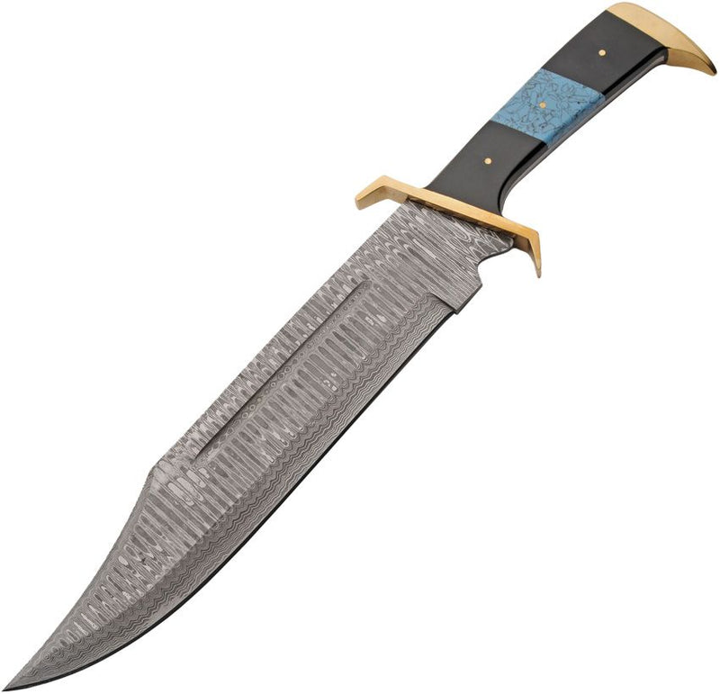 Damascus Azure Wave Bowie Fixed Blade Knife (11.5", Damascus) DM1417