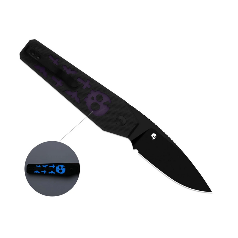 Kizer Tomb Halloween Button Lock Knife Black G-10/GID G-10 (3.21", Black, Nitro-V) V3692HW2