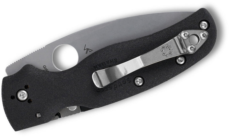 Spyderco Shaman Lightweight Compression Lock Knife Serrated Black FRN (3.58", Satin, BD1N) C229SBK