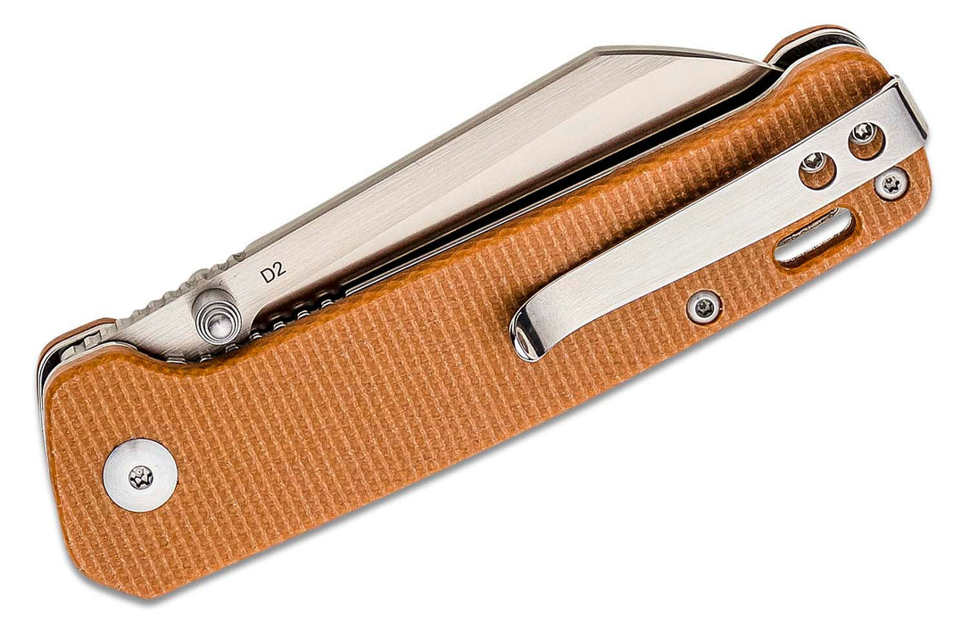 QSP Penguin Liner Lock Knife Brown Canvas Micarta (3.06" Satin D2) QS130-J