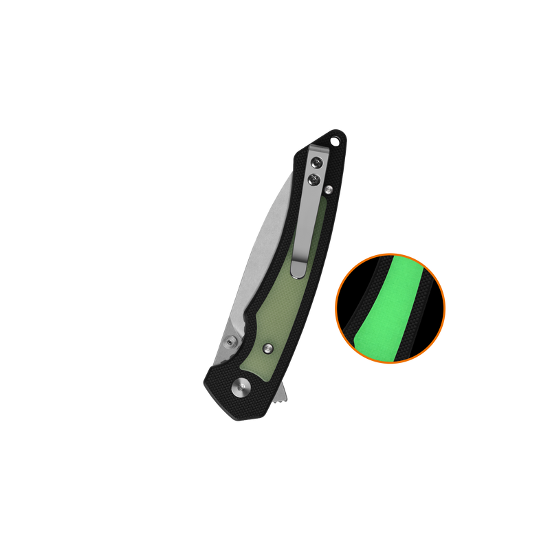 QSP Peregrine Liner Lock Knife Black G10 Glow in the Dark (2.95", SW, 10Cr15MoV) QS177-A1