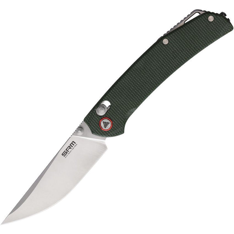 SRM Knives Asika 411L-MG Crossbar Lock Knife OD Green Micarta (3.46", Brushed, 14C28N) SRM411LMG