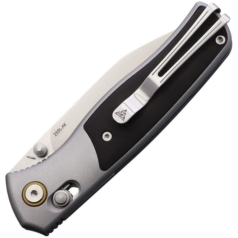 SRM Kinves Medal Axis Lock Aluminum With Ebony Wood Inlay (3.18", Satin, 14C28N) 259L-AK