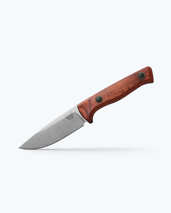 Benchmade Hunt SlipRidge Fixed Blade Knife Drop Point Blade Dark Brown Stabilized Wood (3.7", SW, MagnaCut) 15650