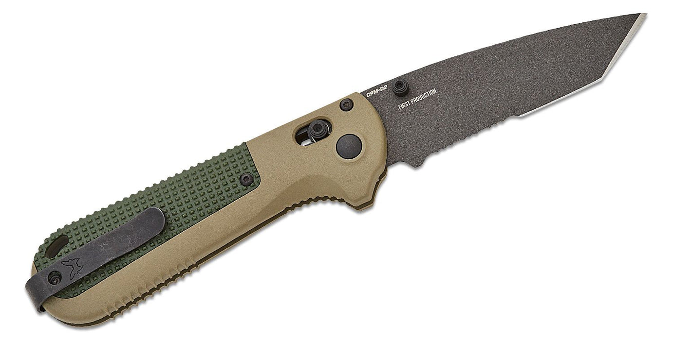 Benchmade Redoubt Tanto AXIS Lock Knife Ranger Green Grivory (3.53",Black Serr, D2) 431SBK-1