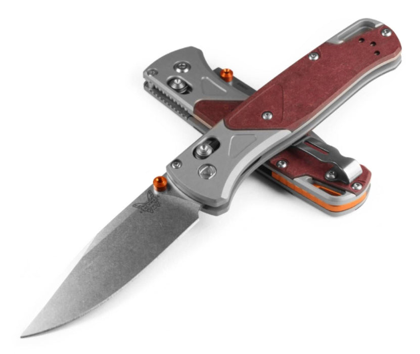 Benchmade Bugout AXIS Lock Knife Ash Gray Al/Redstone Richlite (3.24", SW, S90V) 535-09