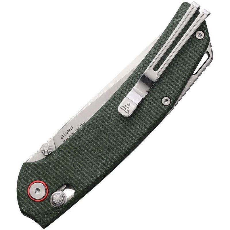 SRM Knives Asika 411L-MG Crossbar Lock Knife OD Green Micarta (3.46", Brushed, 14C28N) SRM411LMG