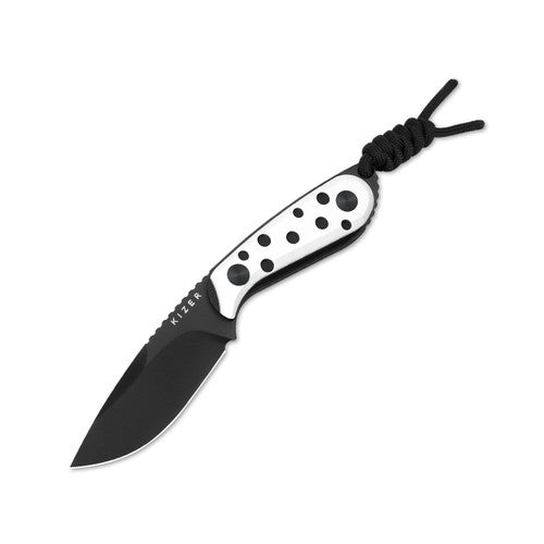 Kizer Buddy Fixed Blade Knife Black & White G-10 (3", Black, Nitro-V) 1081A3
