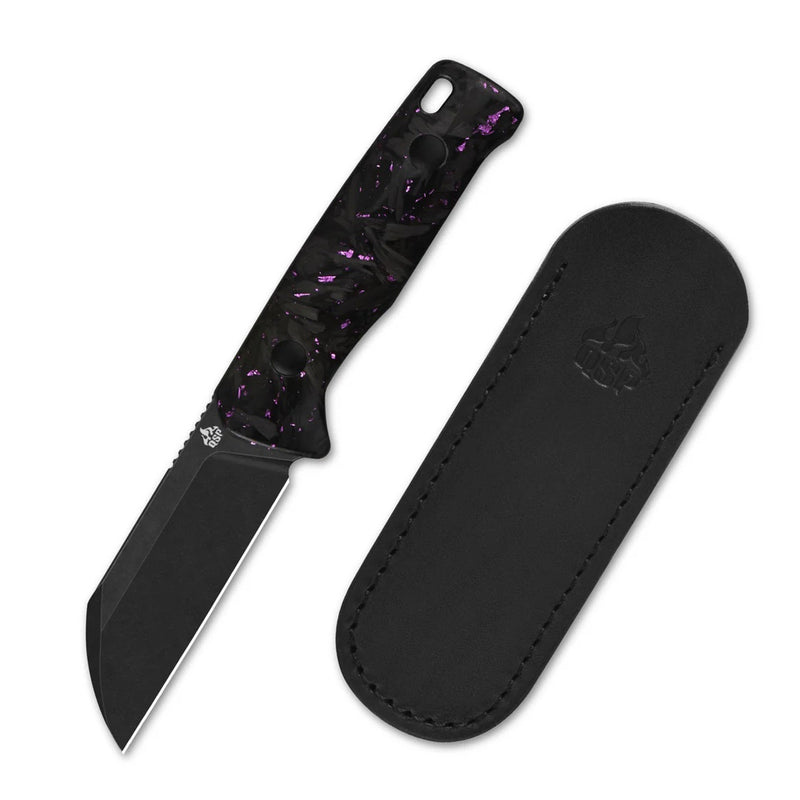 QSP Baby Penguin Fixed Blade Knife Purple Shredded CF (2.53", Black, 14C28N) QS130BP-E2