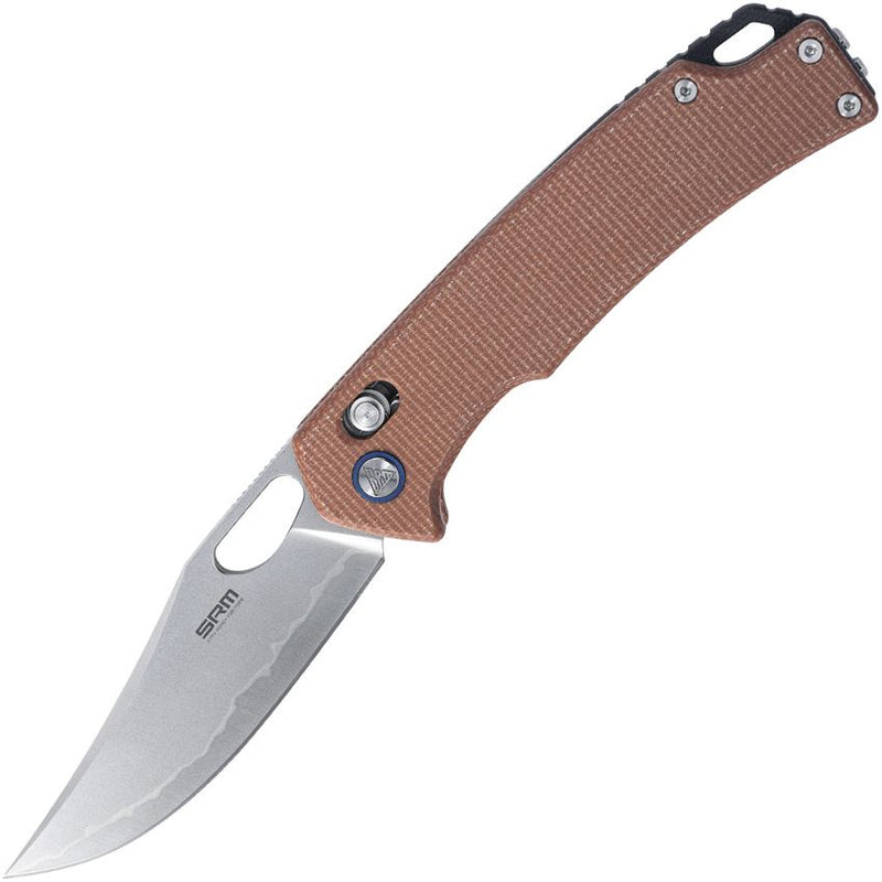 SRM Knives Ambi Lock Knife Brown Micarta Handles (3.54", Satin, 140CR) 9203-MN2