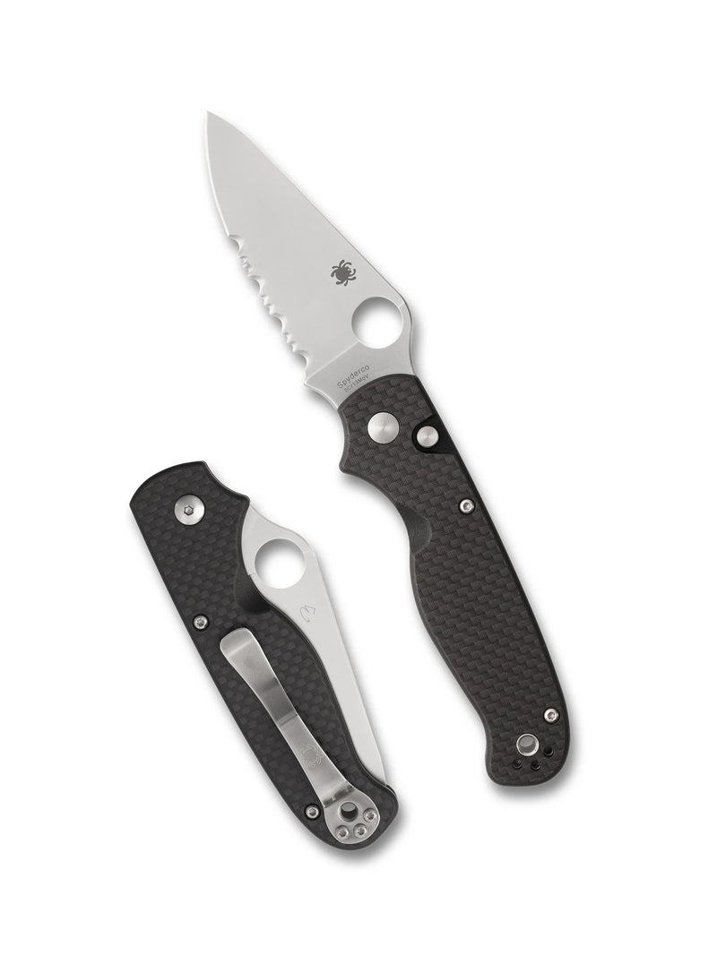 Spyderco ButtonUp Button Lock Knife Carbon Fiber Serrated (3.27", Satin, 8Cr13MoV) C275CFPSBK