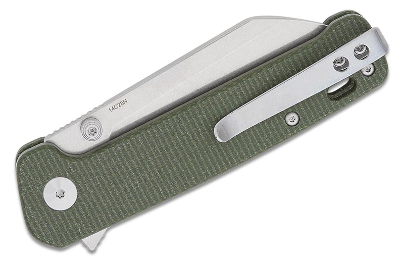 QSP Penguin Button Lock Flipper Knife Green Micarta (3.06" SW 14C28N) QS130BL-C1