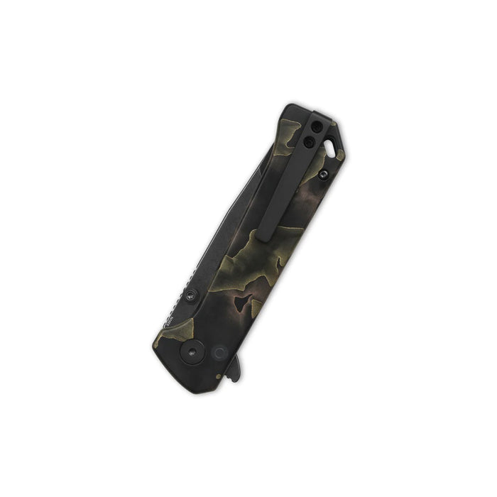 QSP Grebe Button Lock Tanto Knife Black Camo (3.25" Black SW S35VN) QS148-F2