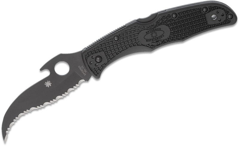Spyderco Matriarch 2 Knife Emerson Black FRN (3.57" Black Full Serr) C12SBBK2W