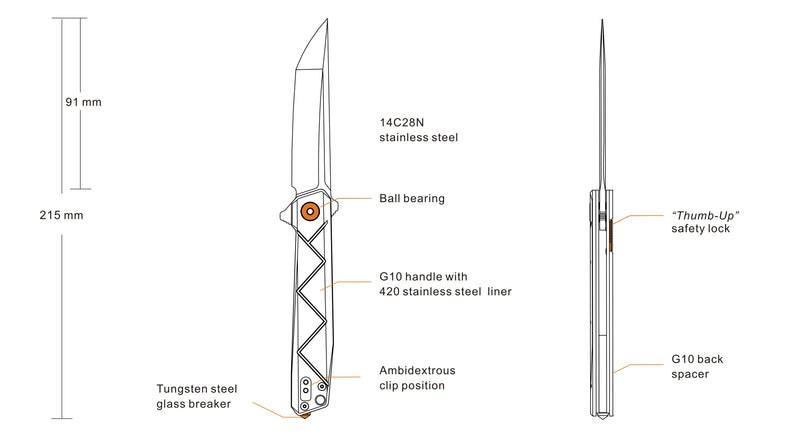 Ruike Liner Lock Folding Knife Black G10 (3.58" Brushed) P127-B