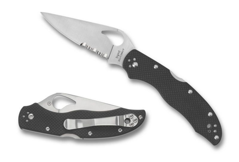 Spyderco Byrd Harrier 2 Lock Back Knife Black G-10 (3.39" Satin Serr) BY01GPS2