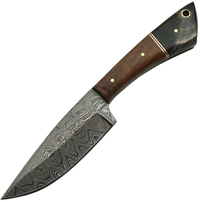 Walnut/Horn Fixed Blade Skinner Knife (4" Damascus)