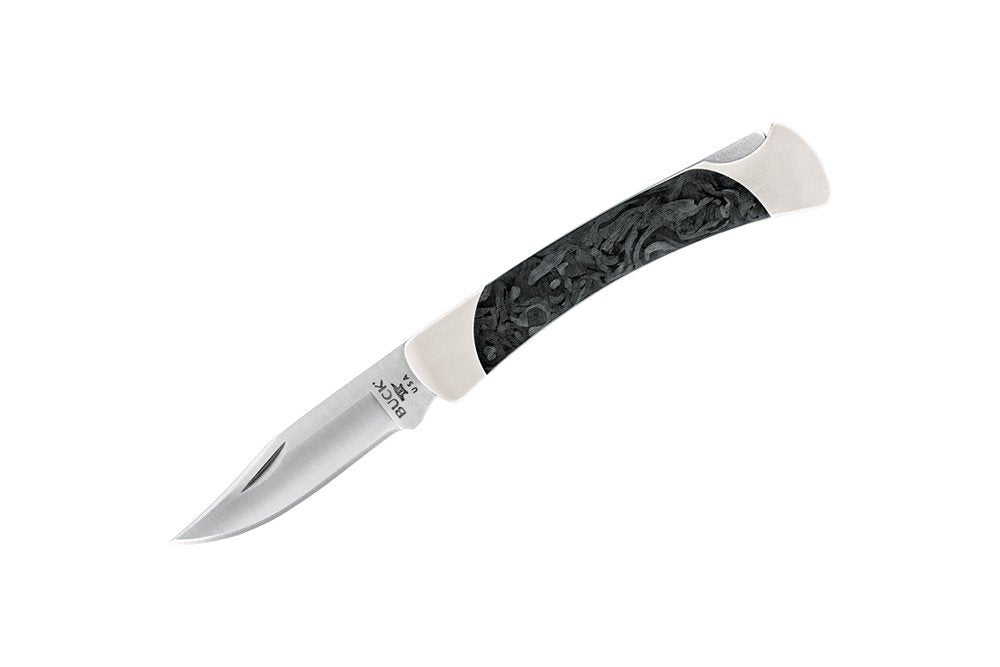 Buck 55 Lockback Knife Marble CF/Nickel Silver (2.4" Satin S30V)) 0055CFSLE-B