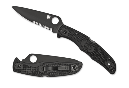 Spyderco Endura 4 Knife Tactical Black FRN Folder (3.75" Black Serr) C10PSBBK