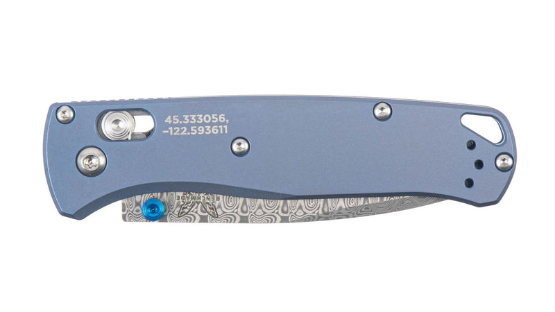 Benchmade Bugout LIMITED EDITION AXIS Lock Knife Blue Titanium (3.24" Damasteel) 535-2204