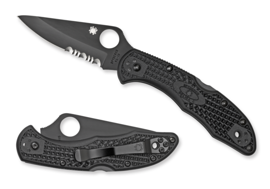 Spyderco Delica 4 Knife Tactical Black FRN Folder (2.88" Black Serr) C11PSBBK