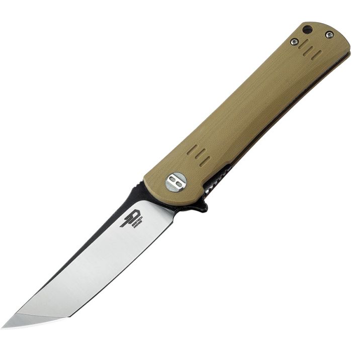 Bestech Knives Kendo Tanto Liner Lock Knife Beige G-10 D2 (3.75" Satin) BG06C2