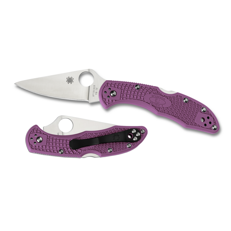 Spyderco Delica 4 Knife Flat Ground Purple FRN (2.875" Satin) C11FPPR