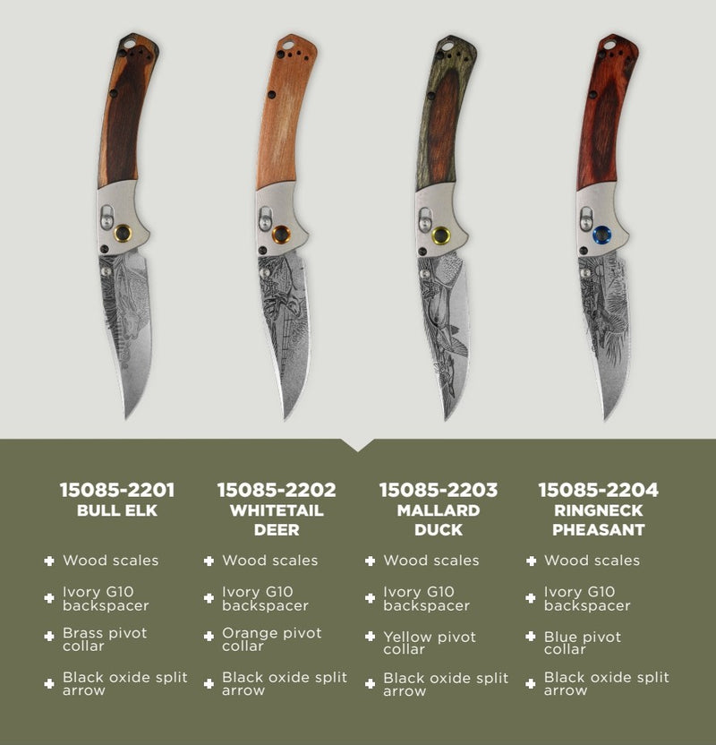 Benchmade Mini Crooked River LIMITED EDITION Artist Series Whitetail Deer AXIS Lock Knife (3.4" Satin) 15085-2202