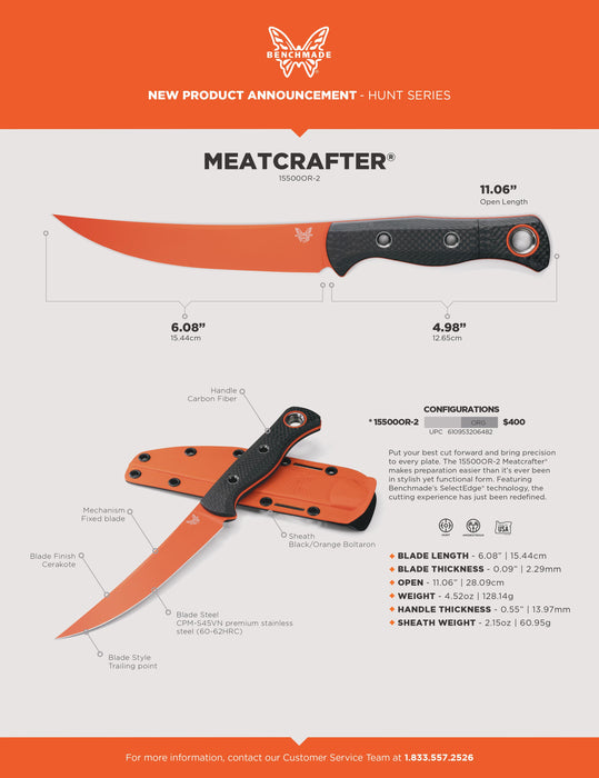 Benchmade Meatcrafter Hunting Fixed Blade Knife CF (6.08" Orange) 15500OR-2