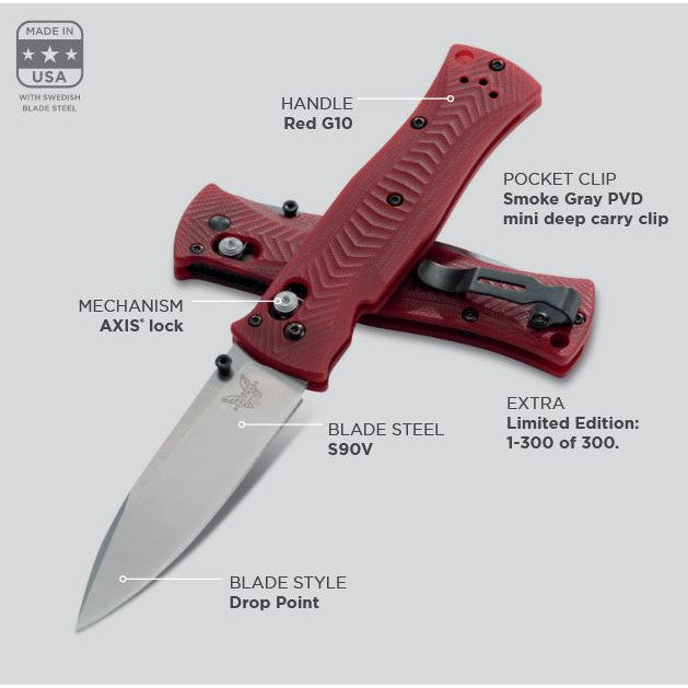 Benchmade Pardue Limited Edition AXIS Lock Knife Red G-10 (3.25? S90V) 531-1901