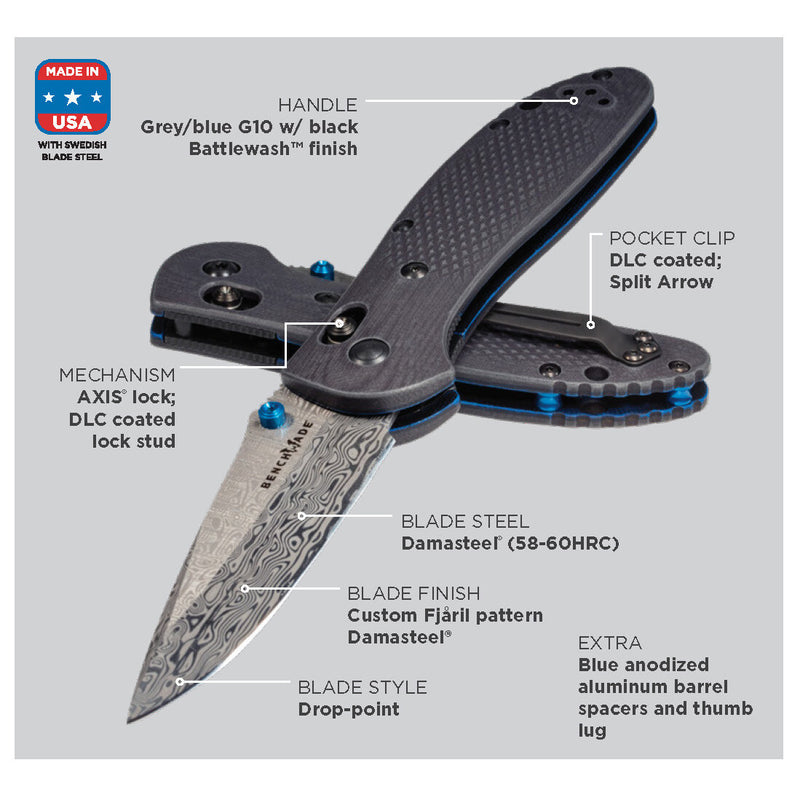 Benchmade INTERNATIONAL LIMITED EDITION Gold Class Griptilian AXIS Lock Knife (3.45" Damasteel) 551-191