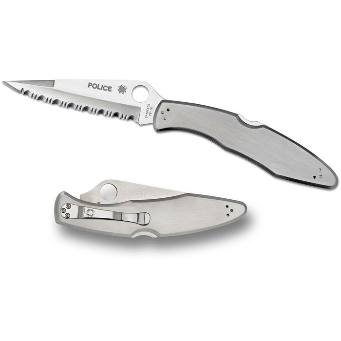 Spyderco Police Stainless Steel Folding Knife C07S (4.12" Satin Full Serr) C07S