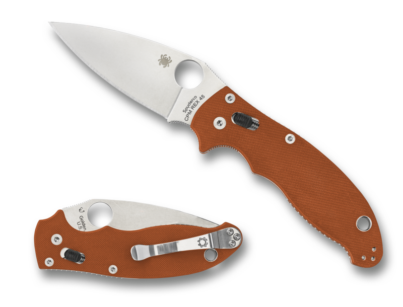 Spyderco Manix 2 SPRINT RUN Ball Bearing Lock Knife Orange G-10 (3.37" Satin REX 45) C101GPBORE2