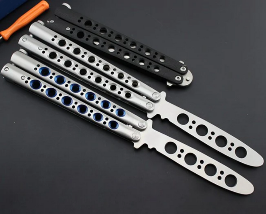 Balisong Butterfly Knife Trainer (Silver w/ Blue)