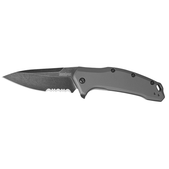 Kershaw Link Drop Point Knife Gray Aluminum (3.25" BlackWash Serr) 1776GRYBWST