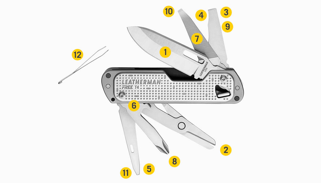 Leatherman Free T4 Multi-Purpose 12-in-1 Folding Knife (2.2" Satin) 832686
