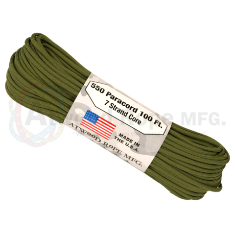 Atwood 550 lbs paracord - 100 ft (Olive Green) PC100