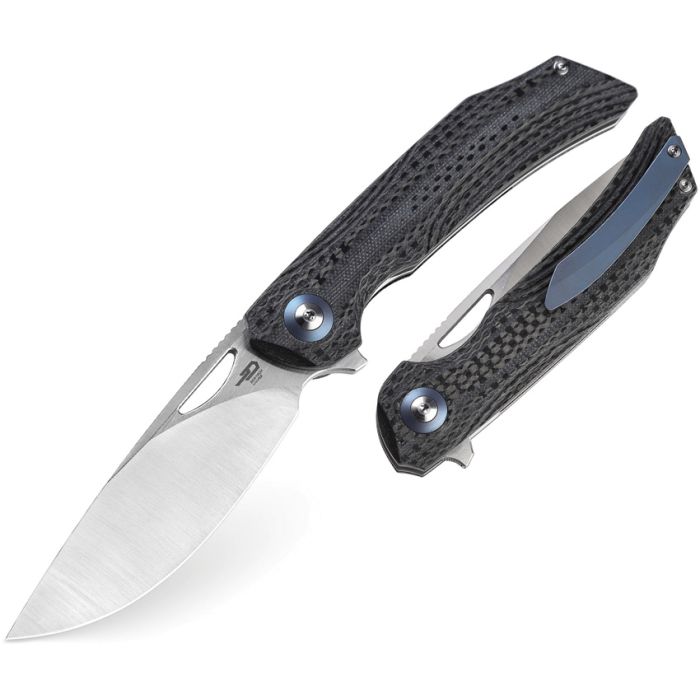 Bestech Knives Falko Liner Lock Knife Black G-10/CF 154CM (3.6" Satin) BL01A