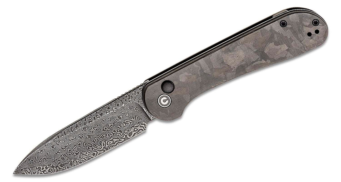 CIVIVI Elementum Button Lock Knife Black Shred CF (3.47" Damascus) C2103DS-3